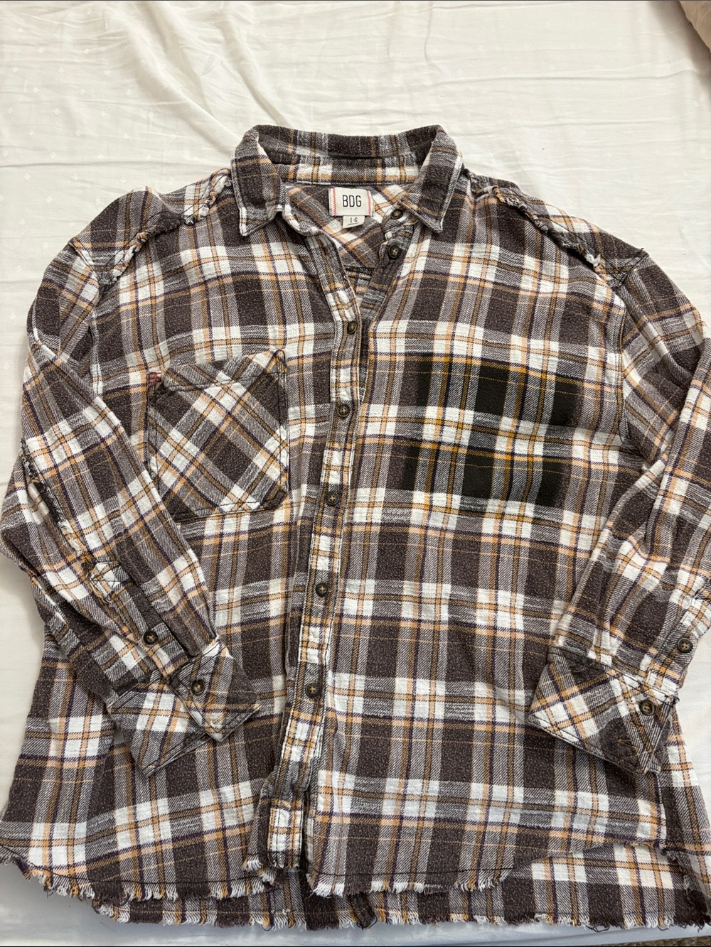 BDG Men's Brown and Cream Plaid Button-Down Shirt